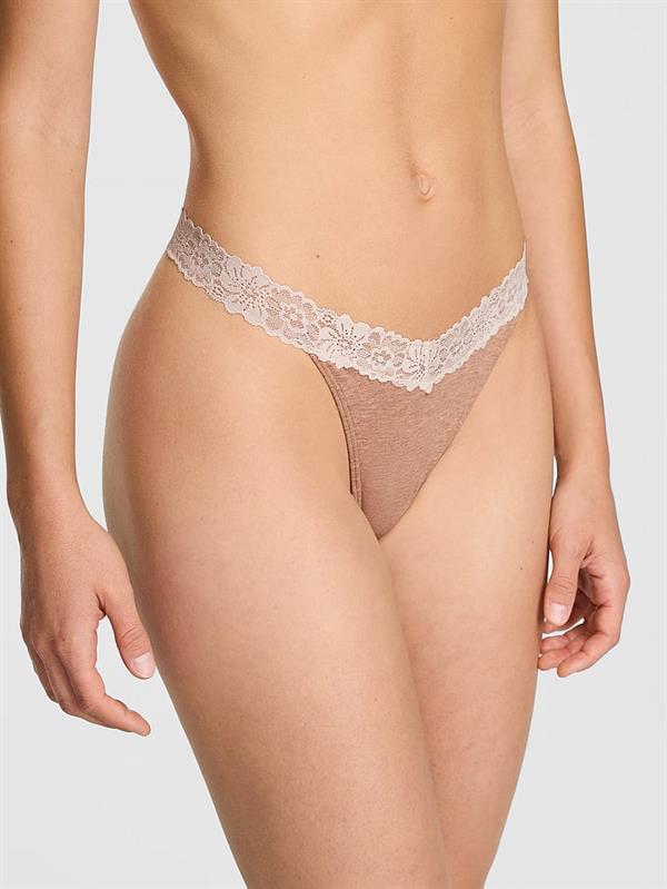 Pink Dantel Detayli Pamuklu Tanga