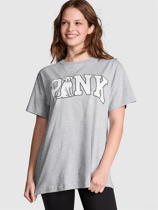 Pink Oversize Kısa Kollu Kampus Tisort