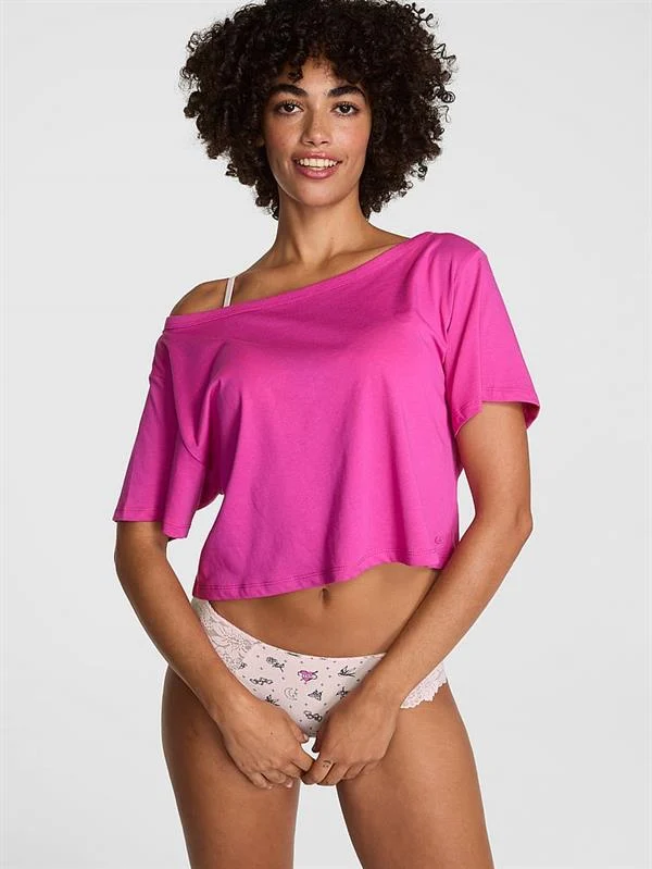 Pink Bol Kesim Crop Tisort ön görünüm