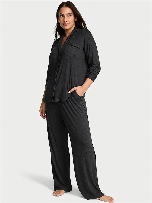Nervurlu Modal Uzun Pijama Takimi