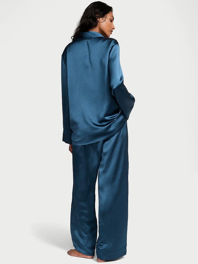 Luks Saten Kruvaze Uzun Pijama Takimi arka görünümü