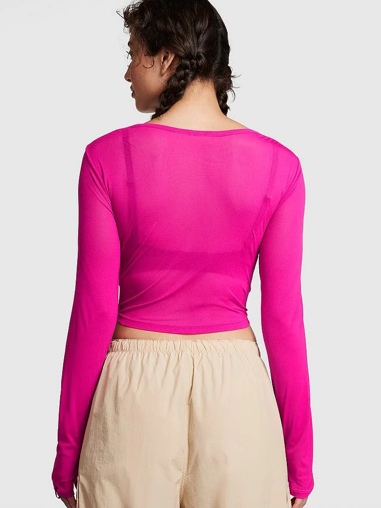 Pink Chloe X Halle Uzun Kollu File Crop Top arka görünüm