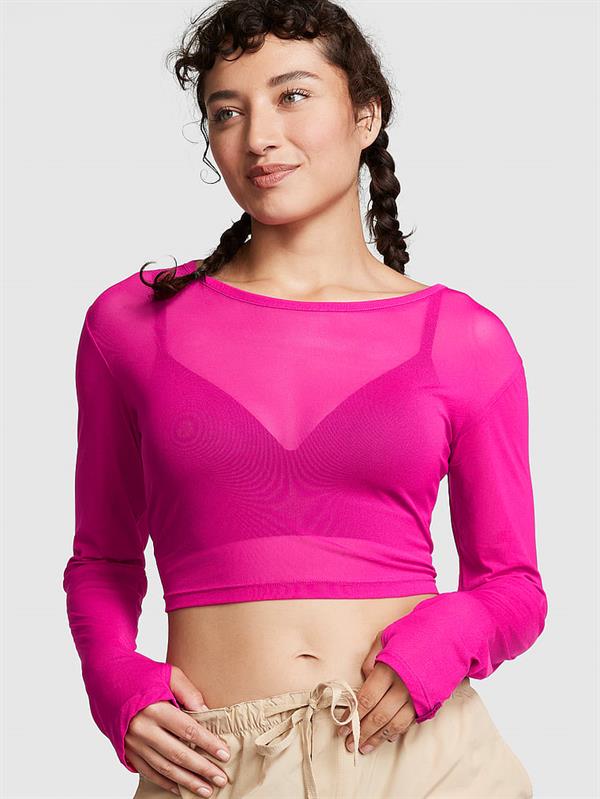 Pink Chloe X Halle Uzun Kollu File Crop Top