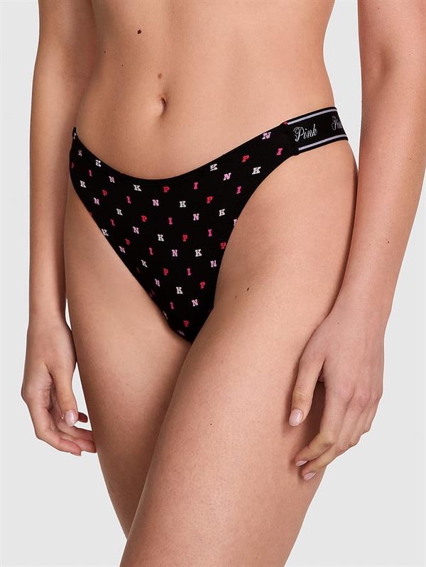 Pink Logolu Pamuklu Derin Bacak Kesim Tanga
