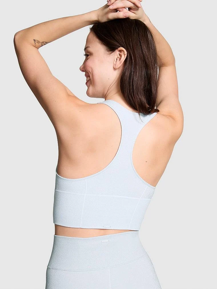 Pink Seamless Işıltılı Dekolteli Racerback Sporcu Sütyeni arka görünüm