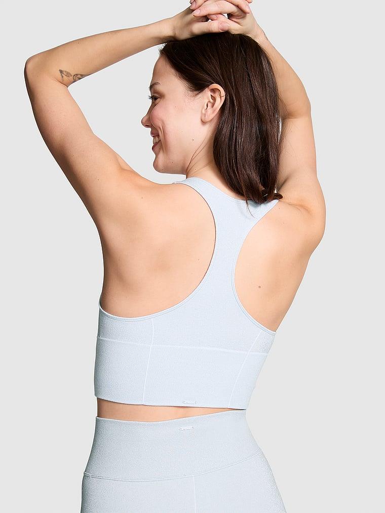 Pink Seamless Işıltılı Dekolteli Racerback Sporcu Sütyeni arka görünümü