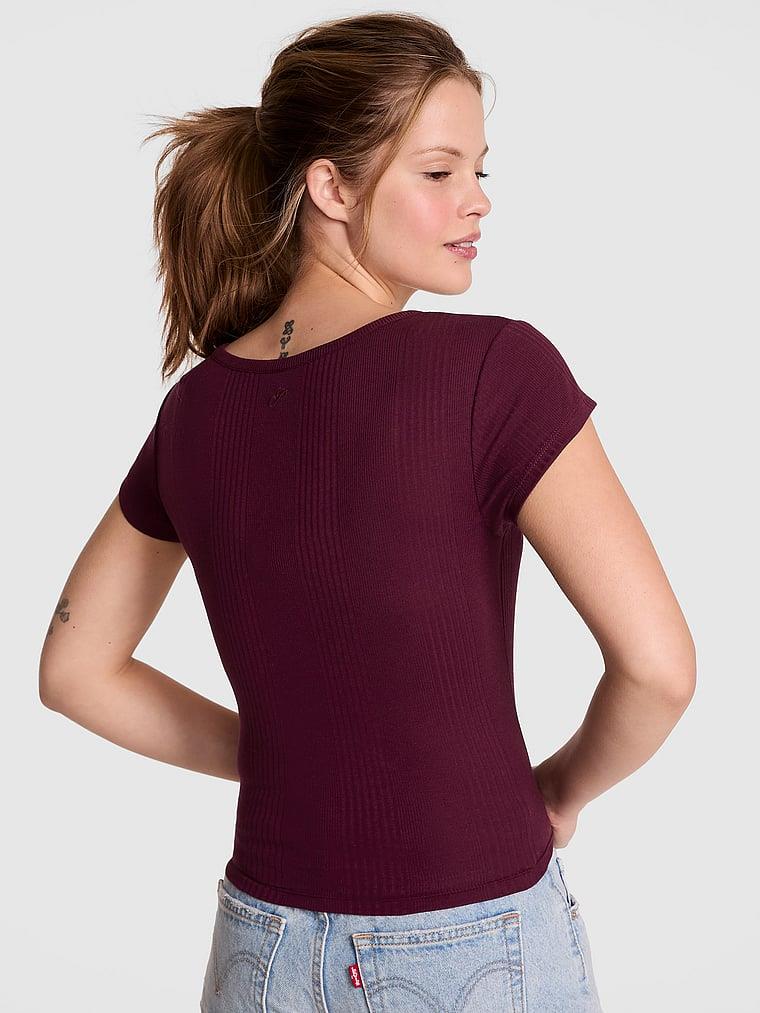 Pink Ribanali Henley Tisort arka görünümü