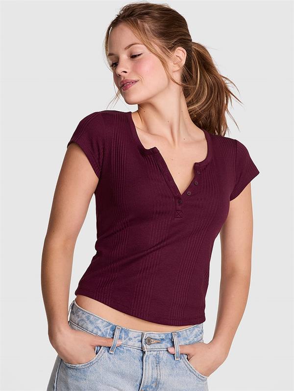 Pink Ribanali Henley Tisort