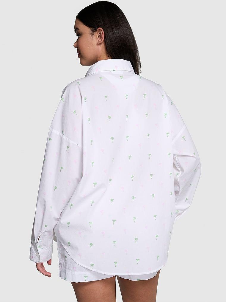 Pink Pamuklu Poplin Oversize Dugmeli Uyku Gomlegi arka görünümü