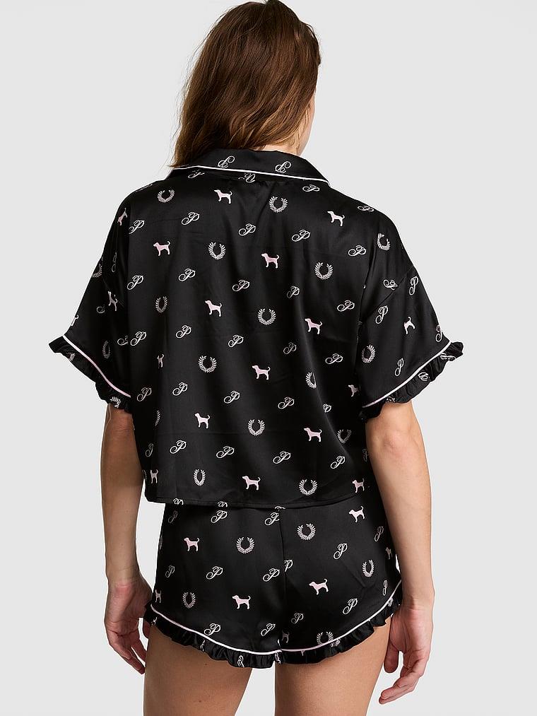 Pink Grwpink Saten Kısa Kollu Ve Sortlu Pijama Takimi arka görünümü