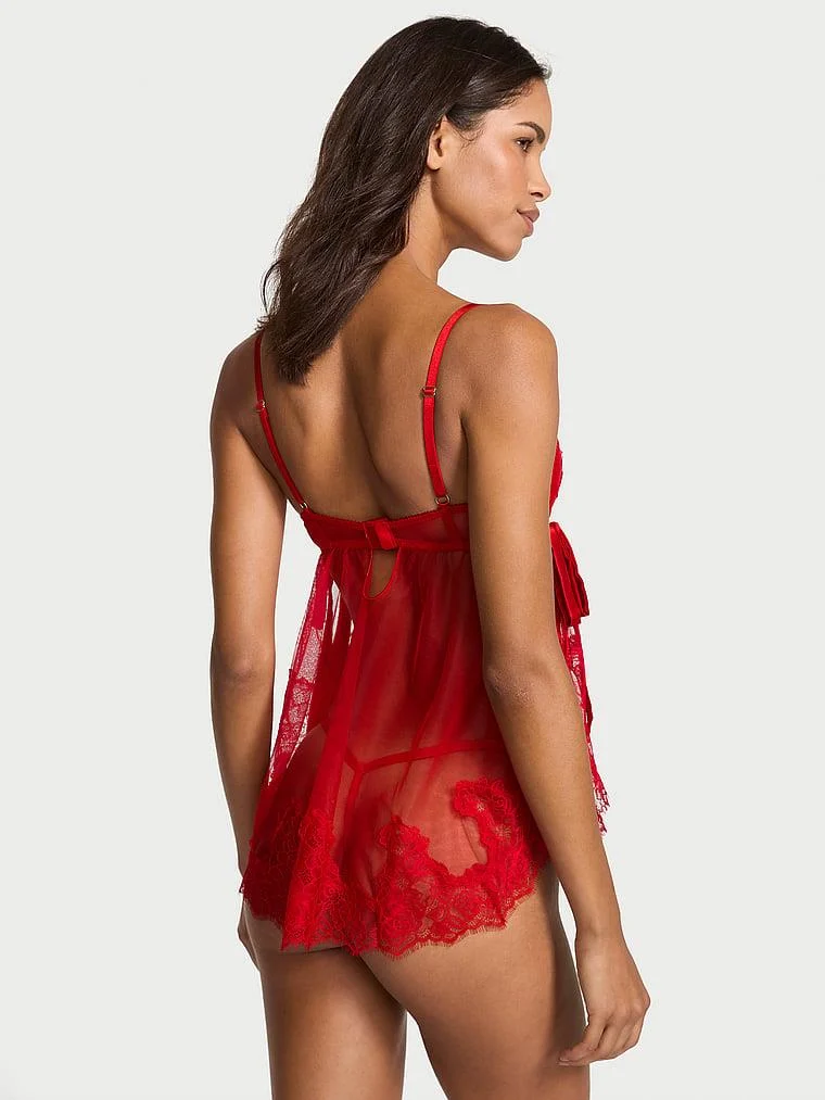 Wicked Desteksiz Sifon Dantelli Babydoll Takimi arka görünüm