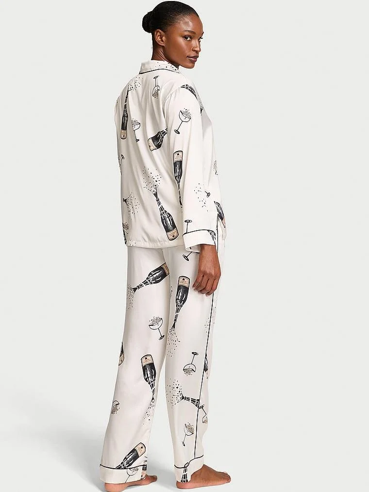 Parlak Saten Uzun Pijama Takimi arka görünüm