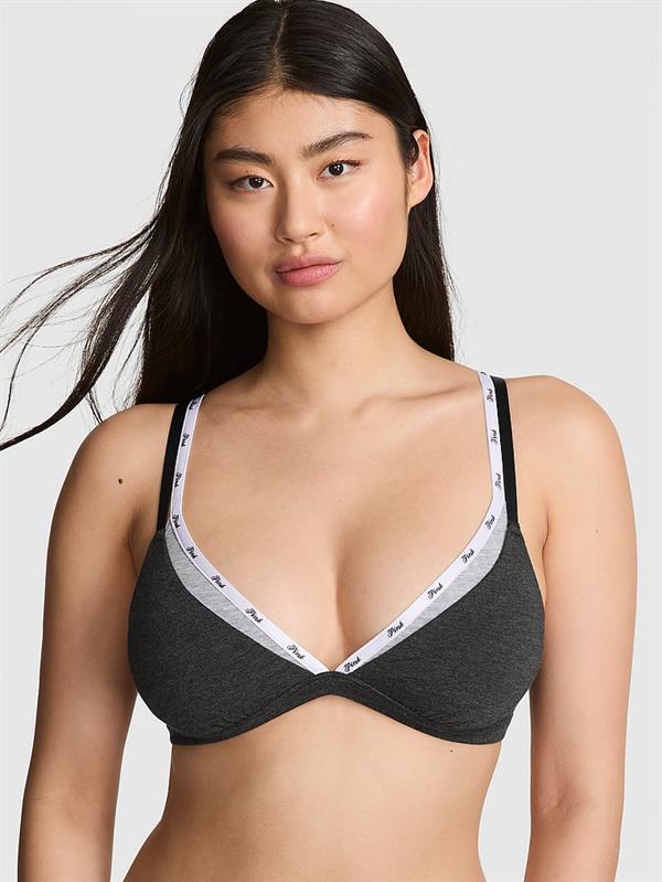Pink Pamuklu Logo Detayli Askili Ucgen Bralet