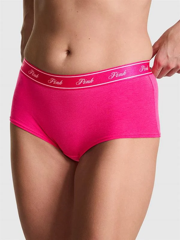 Pink Logolu Pamuklu Boyshort Kulot