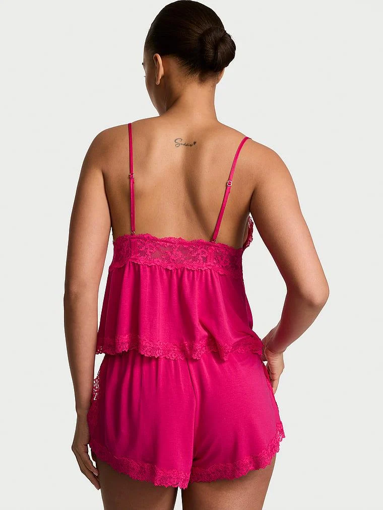 Sosoft Modal Dantelli Askili Bluz Ve Sort Takimi arka görünüm