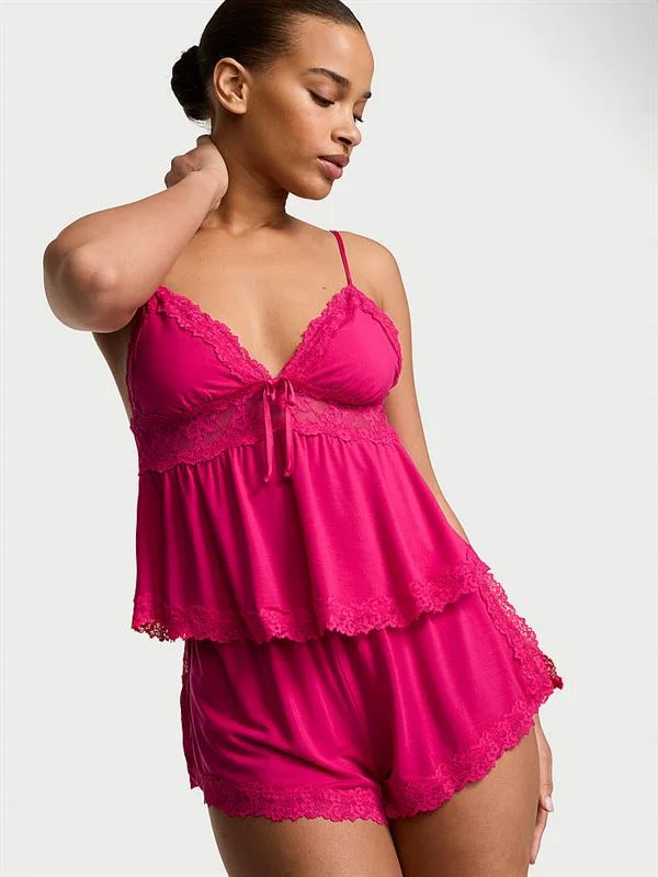 Sosoft Modal Dantelli Askili Bluz Ve Sort Takimi