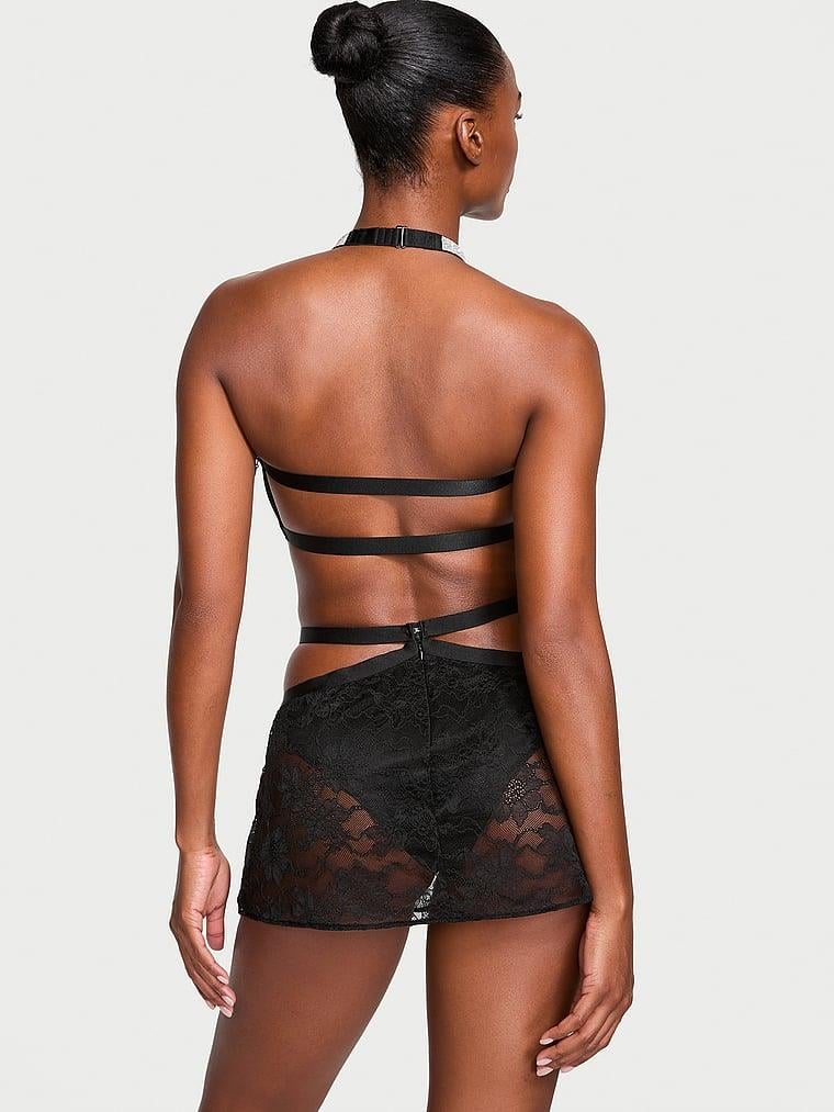 Işıltılı Askili Halter Bralet Mini Etek Takimi arka görünümü