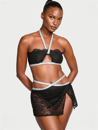Işıltılı Askili Halter Bralet Mini Etek Takimi