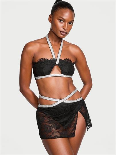 Işıltılı Askili Halter Bralet Mini Etek Takimi