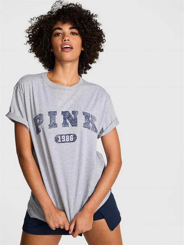 Pink Oversize Kısa Kollu Kampus Tisort