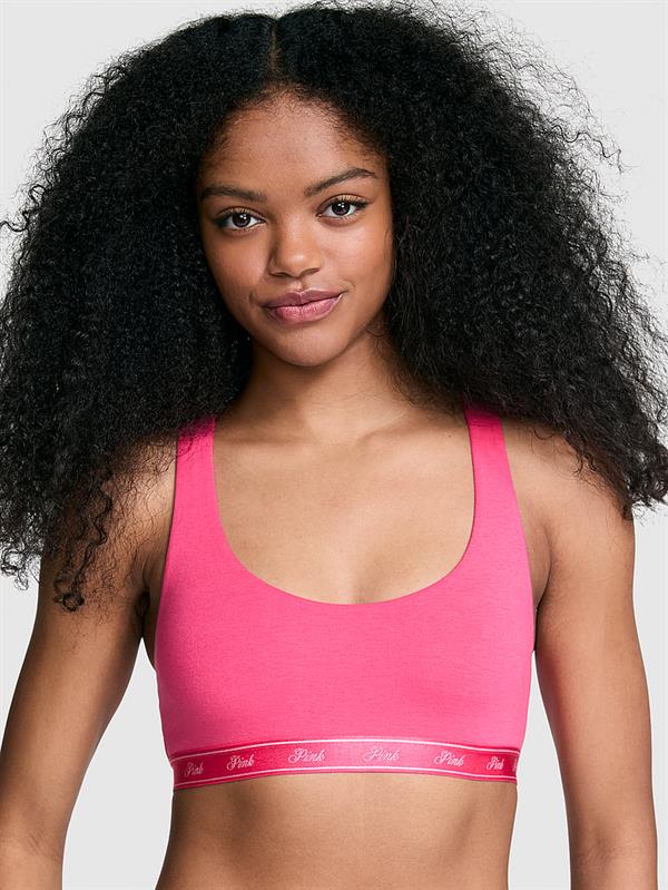 Pink Pamuklu Racerback Logolu Bralet
