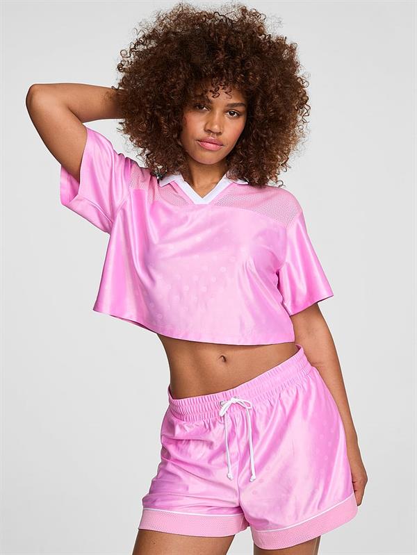 Pink Saten Bol Kesim Crop