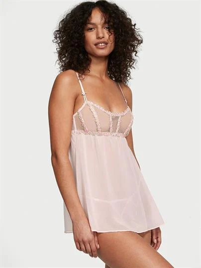Rosebud Islemeli Astarsiz Korse Babydoll Takimi