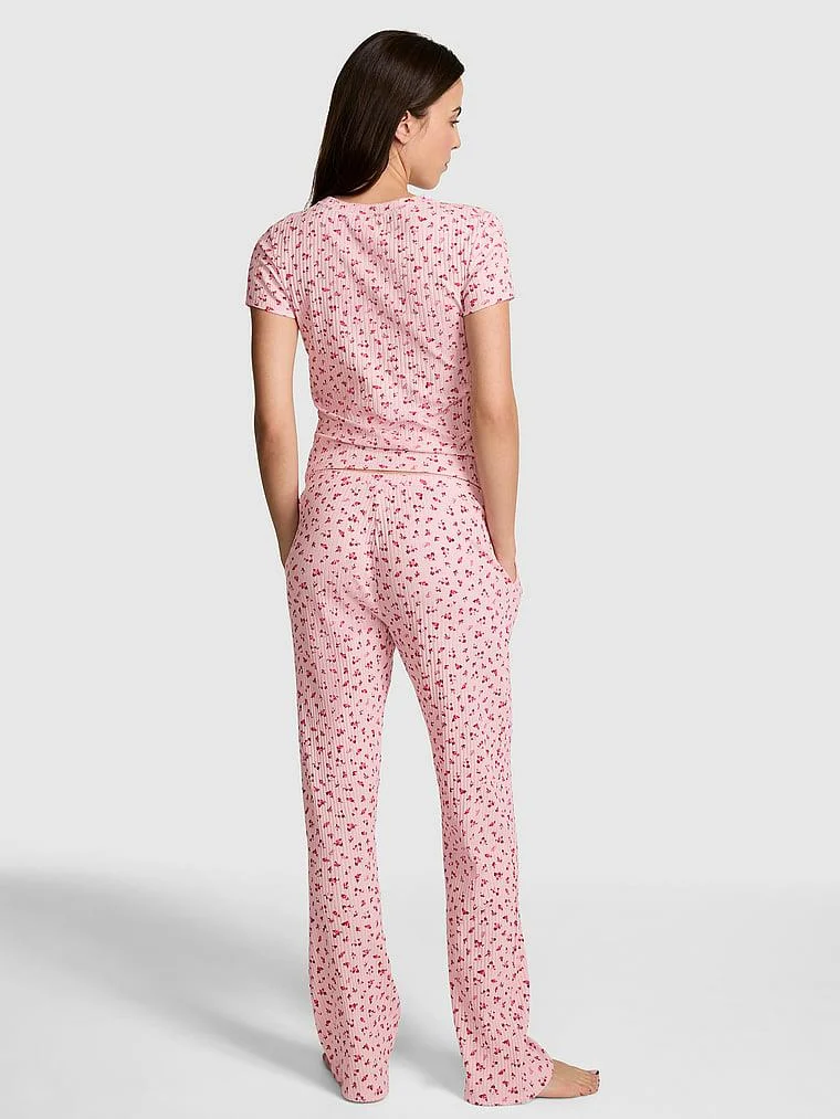 Pink Ribanali Uzun Pijama Takimi arka görünüm
