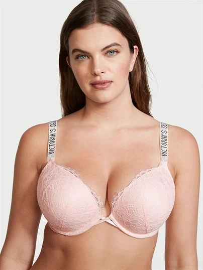Bombshell 2 Beden Buyuten Dantelli Işıltılı Askili Push Up Sütyen ön görünüm