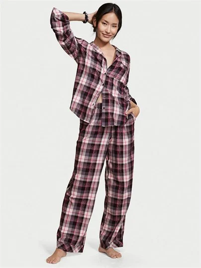 Flanel Uzun Pijama Seti ön görünüm