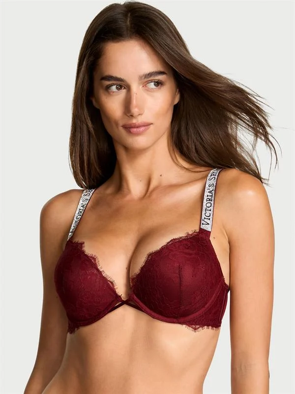 Bombshell Iki Beden Buyuk Gosteren Işıltılı Askili Dantelli Push Up Sütyen