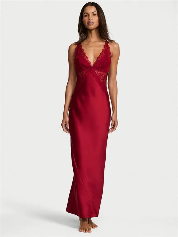 Saten Dantelli Uzun Gecelik