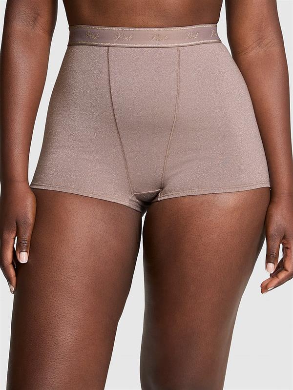 Pink Logo Detayli Işıltılı Yüksek Bel Boyshort Kulot