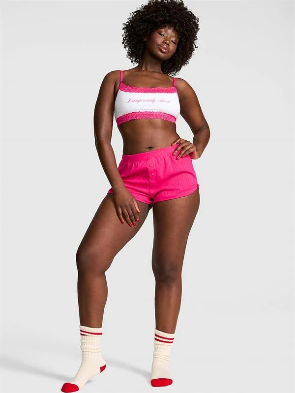 Pink Pointelle Fiyonklu Boxer Sort
