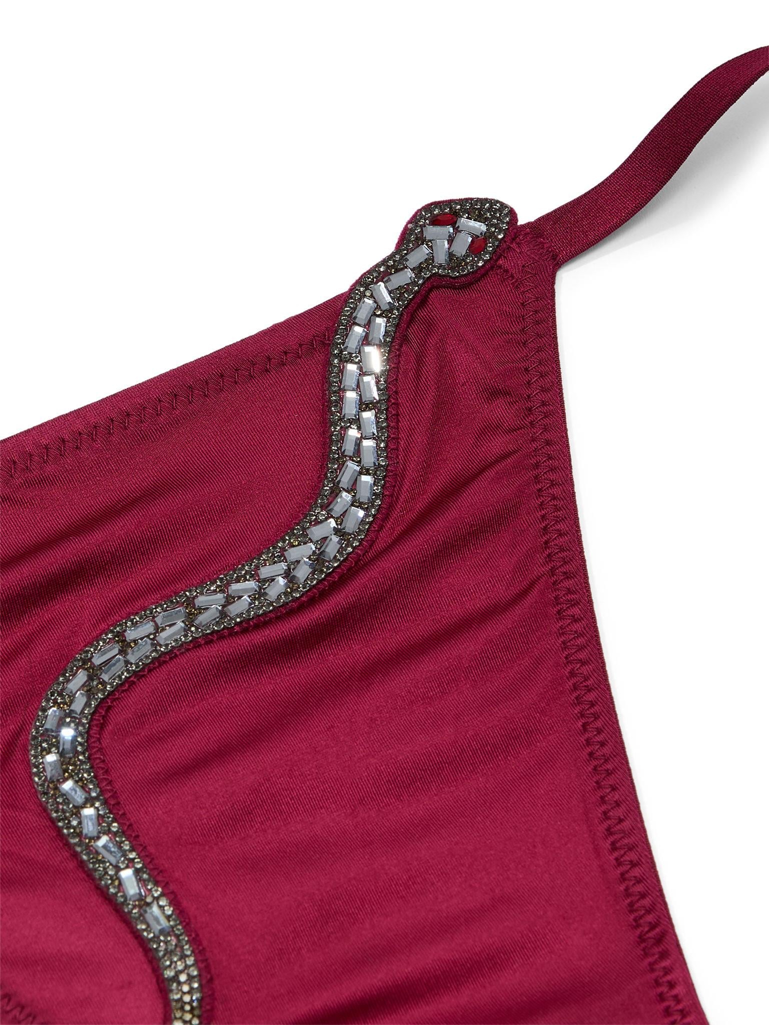 Işıltılı Yilan Islemeli Ayarlanabilir String Bikini Kulot arka görünüm