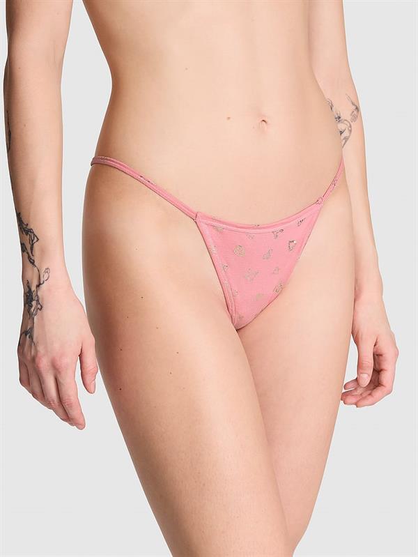 Pink Esnek Pamuklu V String Klot ön görünüm