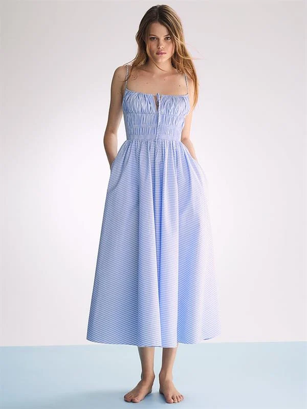 Atelier Victorias Secret X Altuzarra Cizgili Poplin Uzun Elbise
