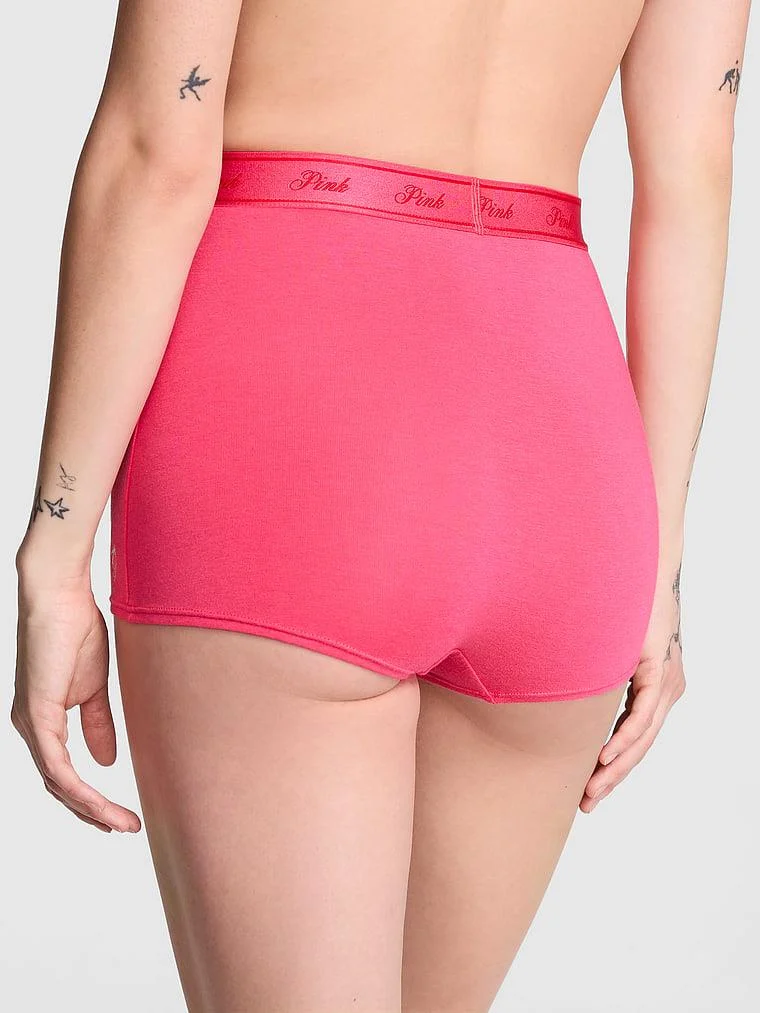 Pink Logolu Pamuklu Yüksek Bel Boyshort Kulot arka görünüm