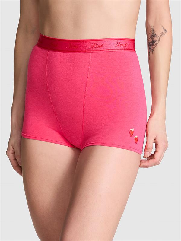 Pink Logolu Pamuklu Yüksek Bel Boyshort Kulot