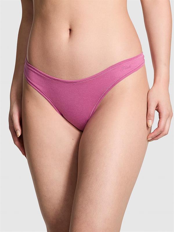 Pink Pamuklu Derin Bacak Kesim Tanga ön görünüm