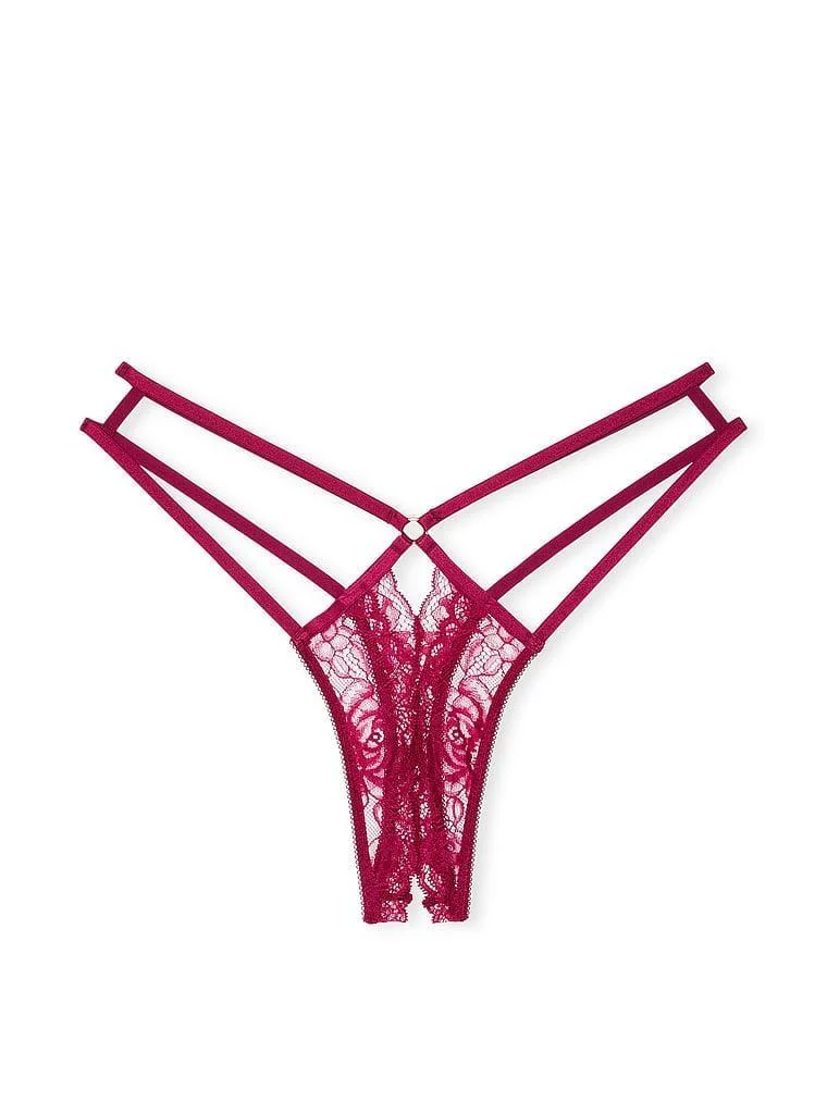Gul Dantelli Crotchless Tanga arka görünüm