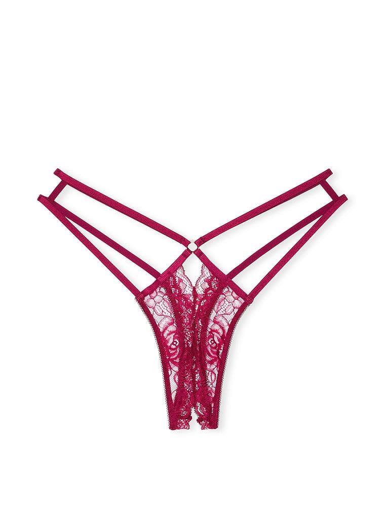 Gul Dantelli Crotchless Tanga arka görünümü