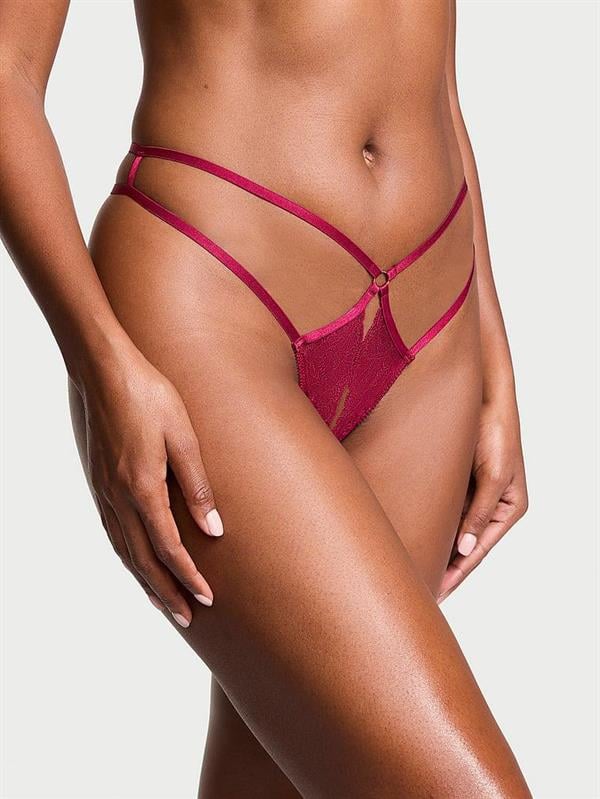 Gul Dantelli Crotchless Tanga ön görünüm