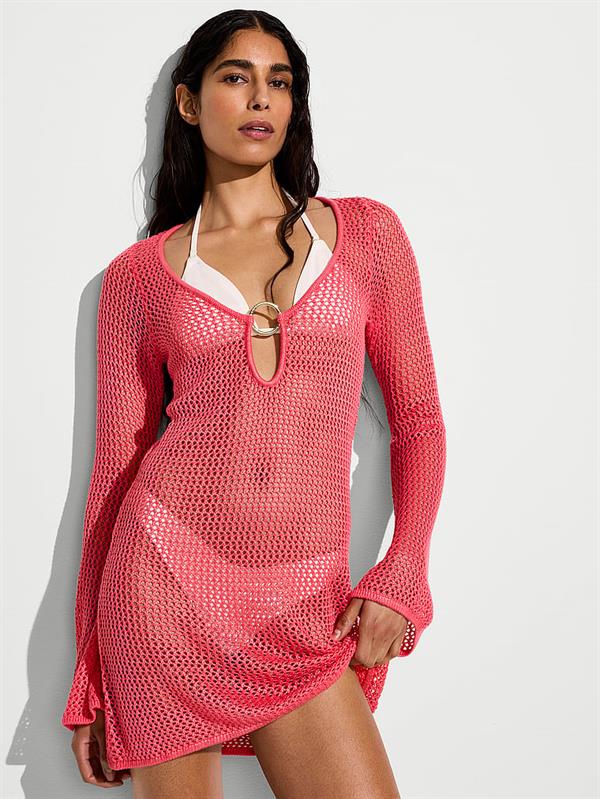 Tig Isi Uzun Kollu Mini Plaj Elbisesi ön görünüm