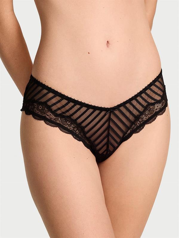 Tease Transparan Cizgili Derin Bacak Kesim Cheeky Kulot