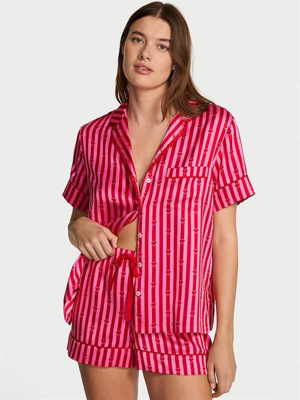 Glazed Saten Sortlu Pijama Takimi ön görünüm