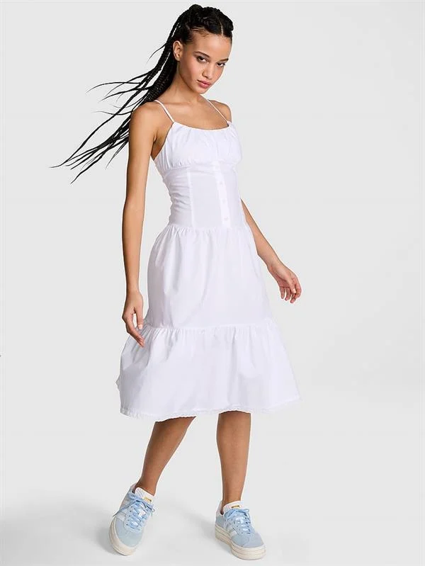 Pink Prairie Poplin Midi Elbise