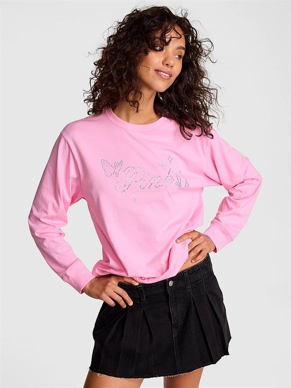 Pink Kampus Pamuklu Uzun Kollu Tisort