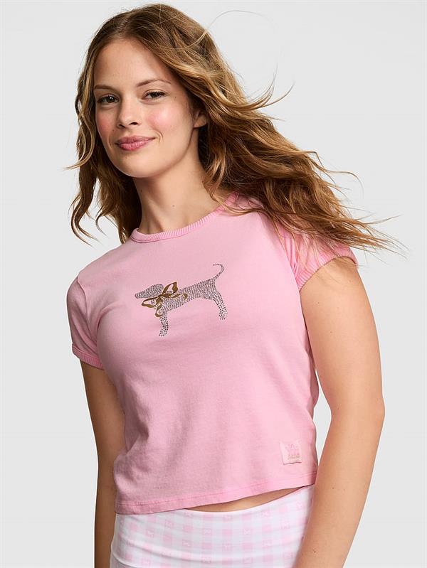 Pink Pink X Loveshackfancy Retro Pamuklu Tisort ön görünüm