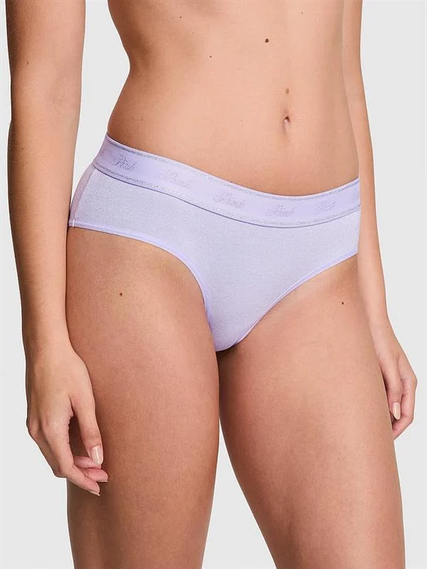 Pink Logo Detayli Işıltılı Pamuklu Hiphugger Kulot